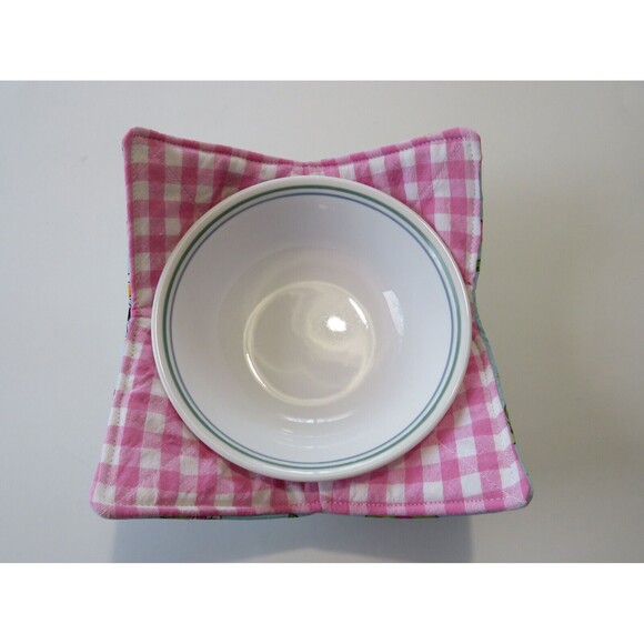 Microwave Bowl Cozy Reversible Flamingos and Pink Gingham - Picture 4 of 4